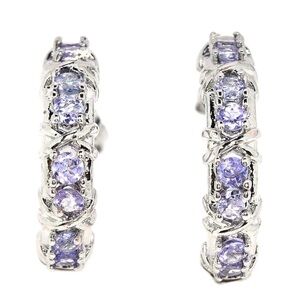 Stunning Natural Blue Violet Tanzanite Hoop Earrings in 925 Sterling Silver
